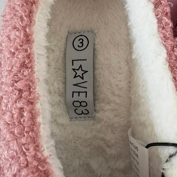 New Love 83 Pink Big Girls Teddy Sherpa Scuff Platform Slipper Size 3 - Picture 5 of 5
